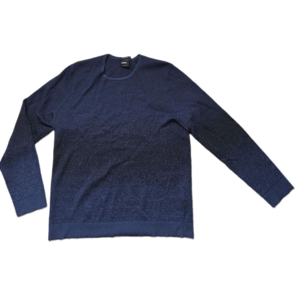 Strellson Navy Blue Extra Fine Merino Wool Textured Crewneck Sweater XL EUC